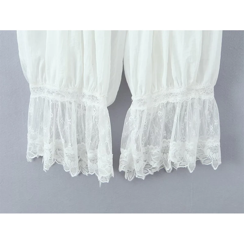 セクシーなレースのパッチワーク、伸縮性のあるウエストの白いブルマパンツ、女性用、2026年ホリデーカジュアル、ゆったりとした夏のズボン