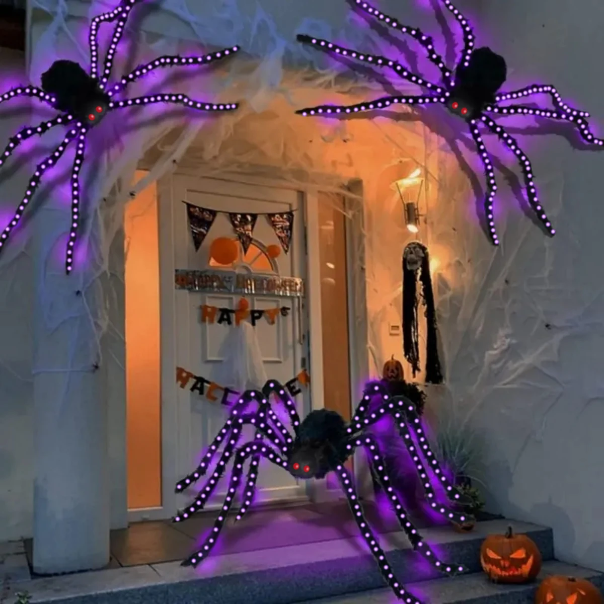 1Pack Halloween Spider with 144LED Copper Wire Lights Purple Light Waterproof Battery Powered For Home Outdoor Halloween Decor