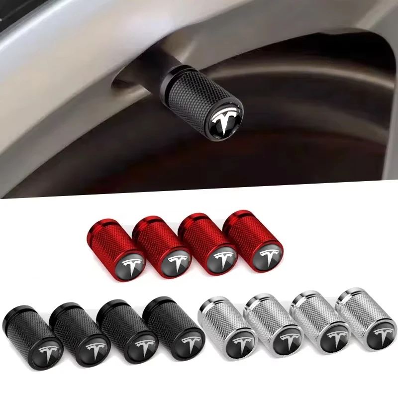 4pcs Car Wheel Tire Valve Caps Stem Decorative Covers for Tesla Model X S Y 3 Roadster P85D P90D P100D Exterior Accessories