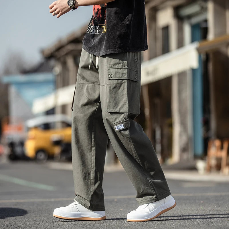 

Свободные прямые рабочие брюки для мужчин, летние повседневные брюки больших размеров, широкие брюки в стиле ретро, японская мода