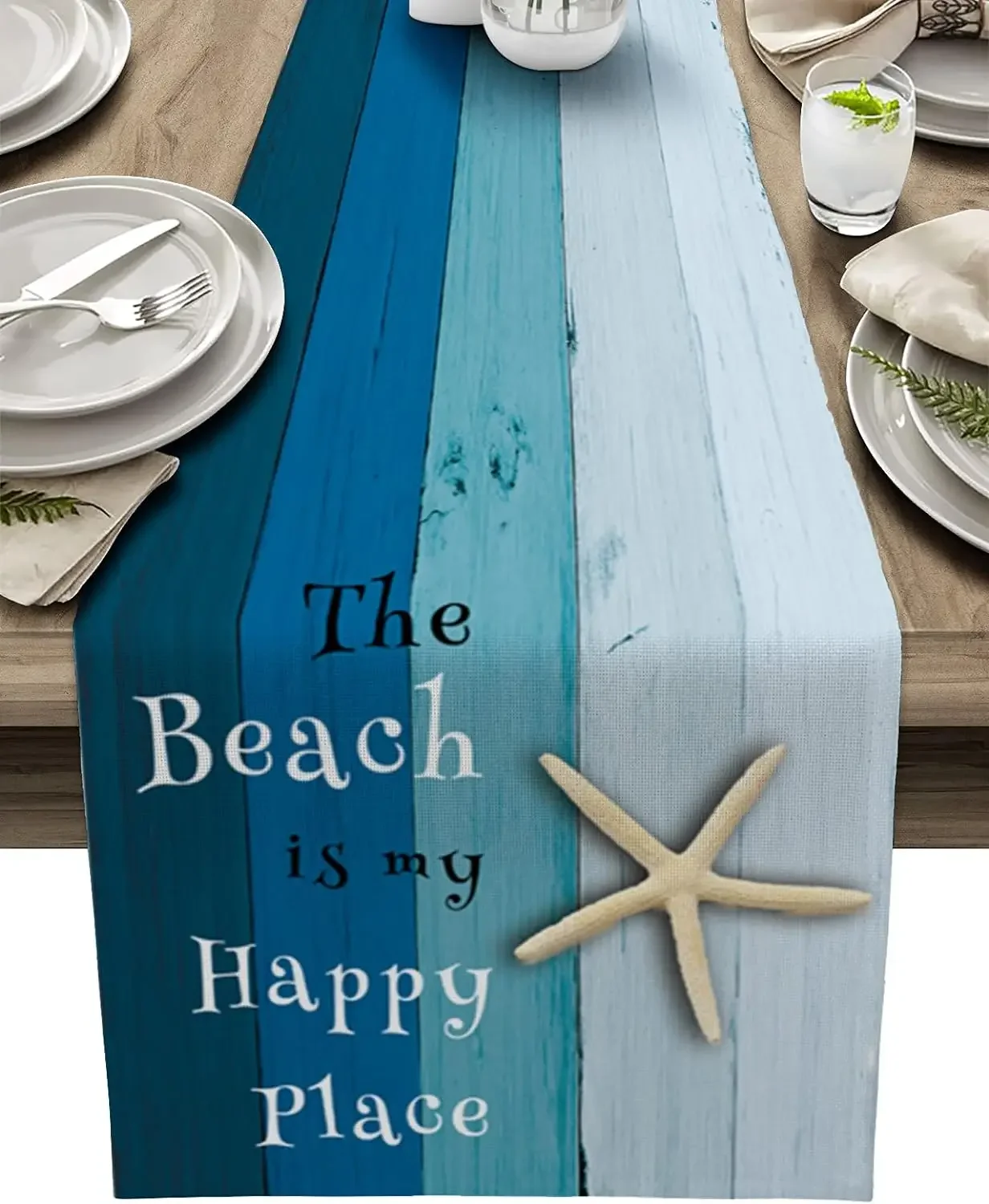 Ocean Beach Wood Grain Linen Table Runners Dresser Scarf Table Decor Reusable Kitchen Dining Table Runners Holiday Party Decor