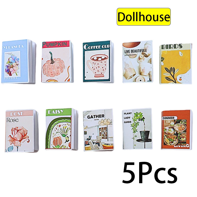 5Pcs Dollhouse Miniature Books Model Dollhouse Study Room Decoration Dolls House Micro Scene Accessories Pretend Play Toys