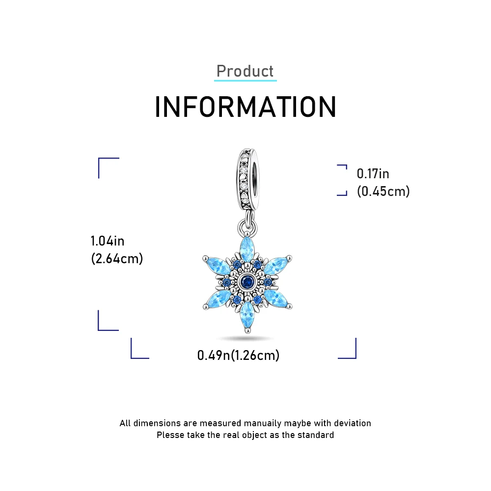 Beautiful 925 Sterling Silver Blue Snowflake Fit Bracelet Necklace For Women's Winter Party Fashion Jewelry Accessories