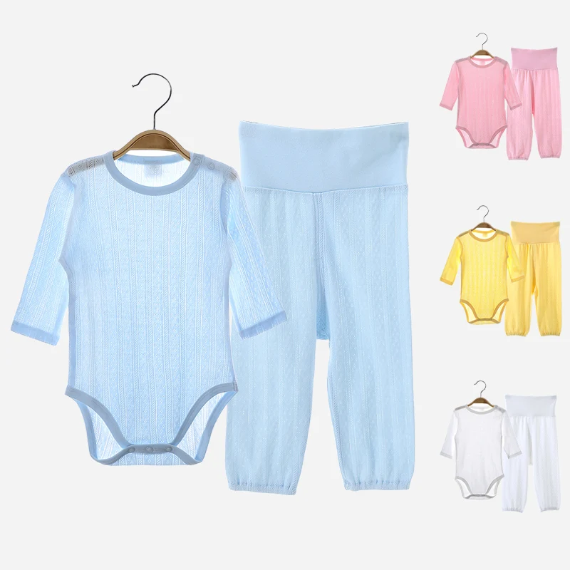 Baby Clothes Set Boy Girl Cotton Rompers Bodysuits+Pants Cool Summer Thin Mesh Pajamas 2pcs Long Sleeve Sleep Suits Roupas de be