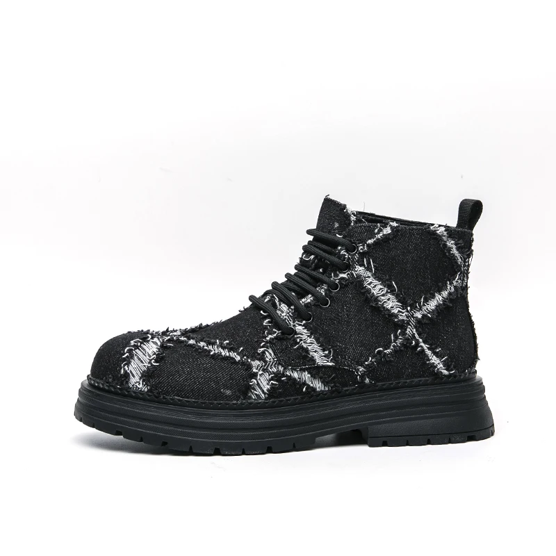 Hight Quality 2026S/A New Street Style Canvas Boots For Men's Black Hombre Teenagers Daily Dress Height Increasing Shoes Lager view 3