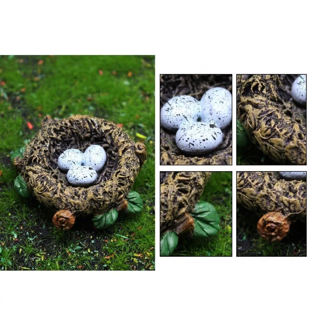 1pc Resin Bird For Nest With Eggs Miniature Landscape Ornament Realistic Figurine For Bonsai Fairy Garden Decor Accessories