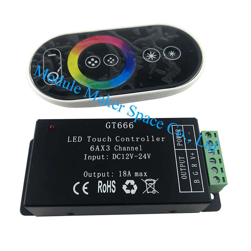 GT666 LED Strip Controller Wireless RF Touch Remote High Power RGB Dimmer for Color Changing LED Lights(Battery Not Included)