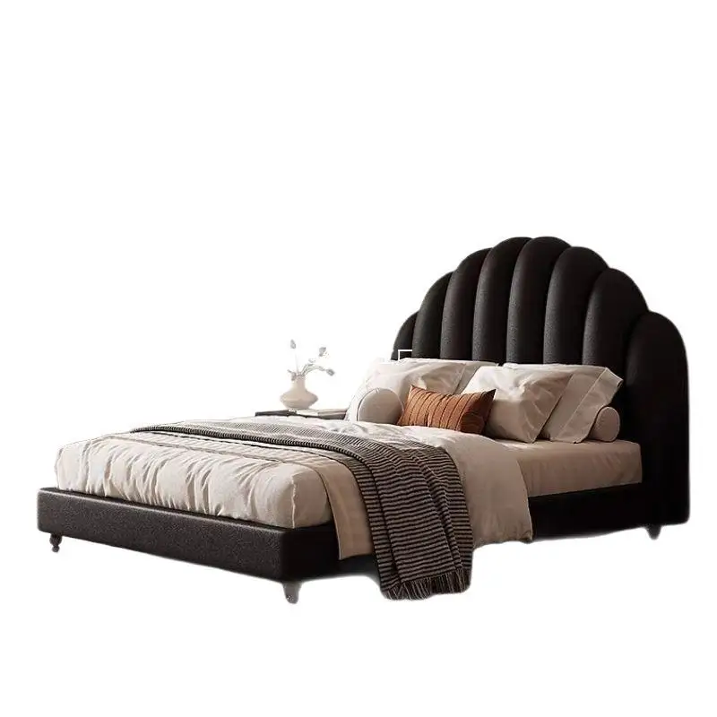 Americano, franela, vintage, italiano, cama de madera maciza, simple, de lujo, negro