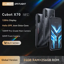 Cubot X70, Helio G99, восьмиядерный процессор, Android 13, 120 Гц, 6,583-дюйма экран FHD+, Камера 100 МП + 32 МП, 24 ГБ ОЗУ (12 ГБ + 12 ГБ расширенной), 256 ГБ, NFC, аккумулятор 5200 мАч, OTG