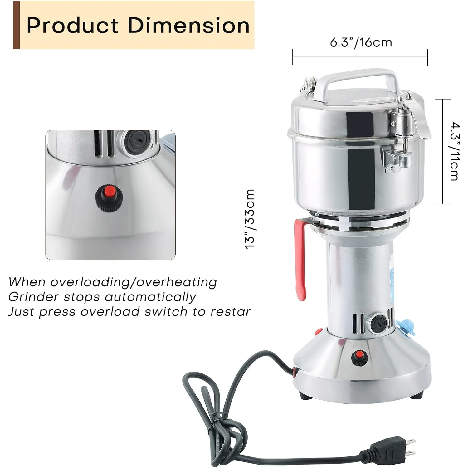 High Speed 700g Electric Grain Mill Machine Spice Herb Grinder 2500W 60-350 Mesh 35000RPM Stainless Steel Grade (700g)