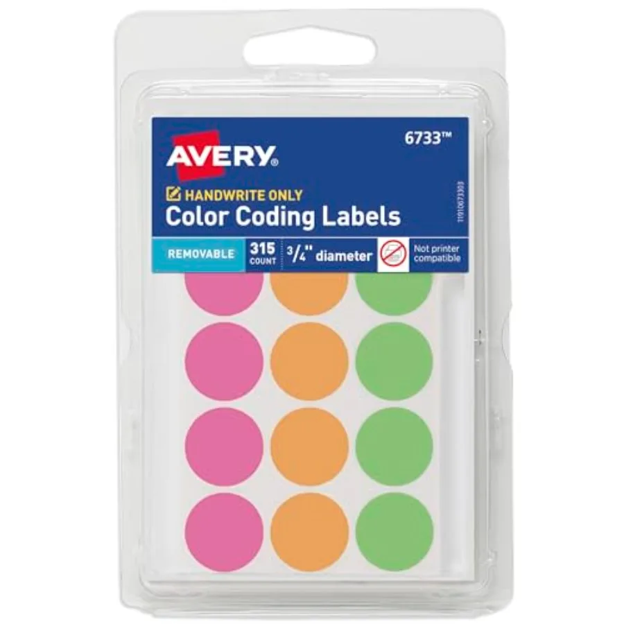 

Limited-time special offer Color-Coding Removable Labels, 3/4 Inch Round Labels, Assorted Neon Colors, Non-Printable, 35 Dot St
