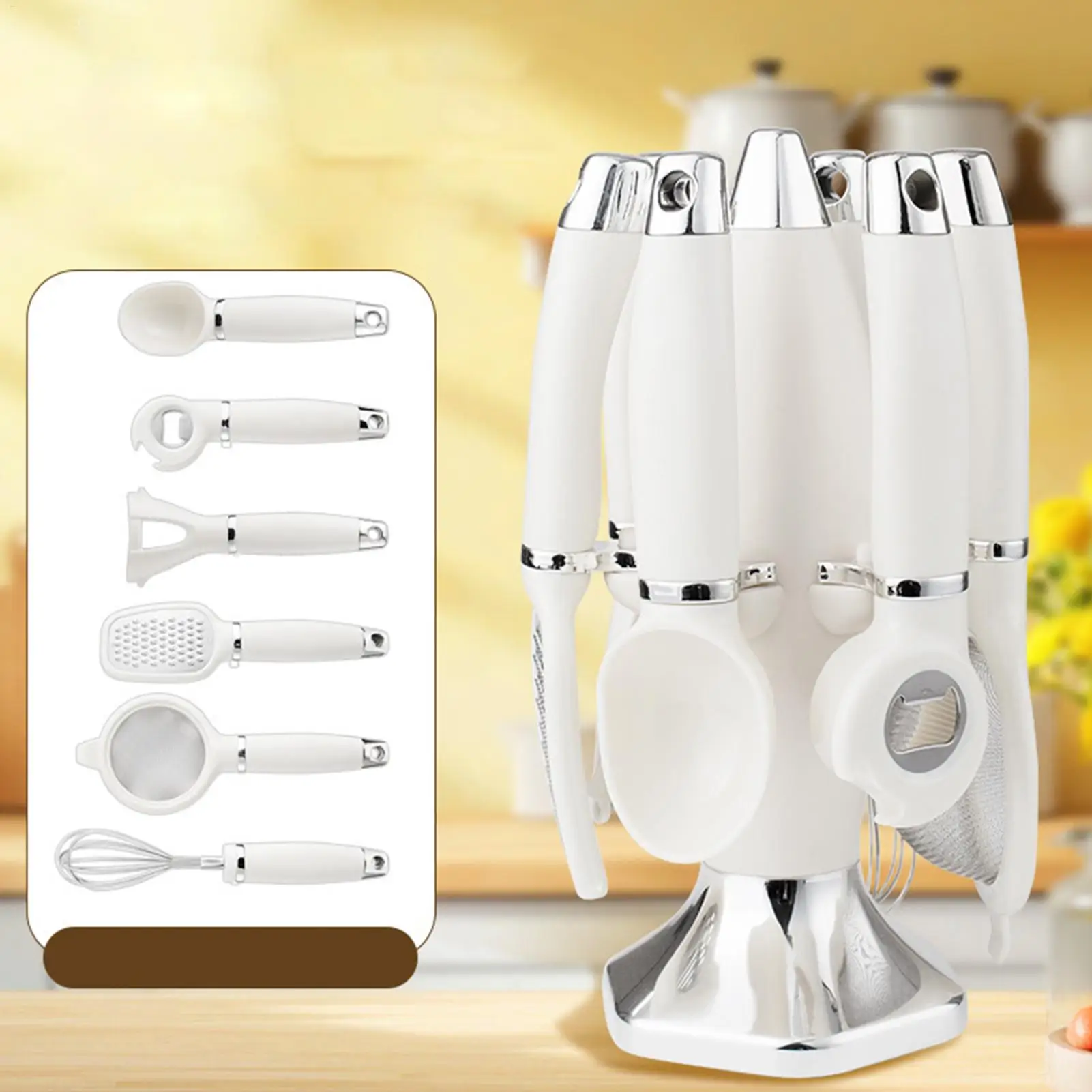 

Cooking Utensils Set with Holder - Kitchen Gadgets Include Shredder, Peeler, Egg Beater, Net Drain for Meal Preparation, Baking