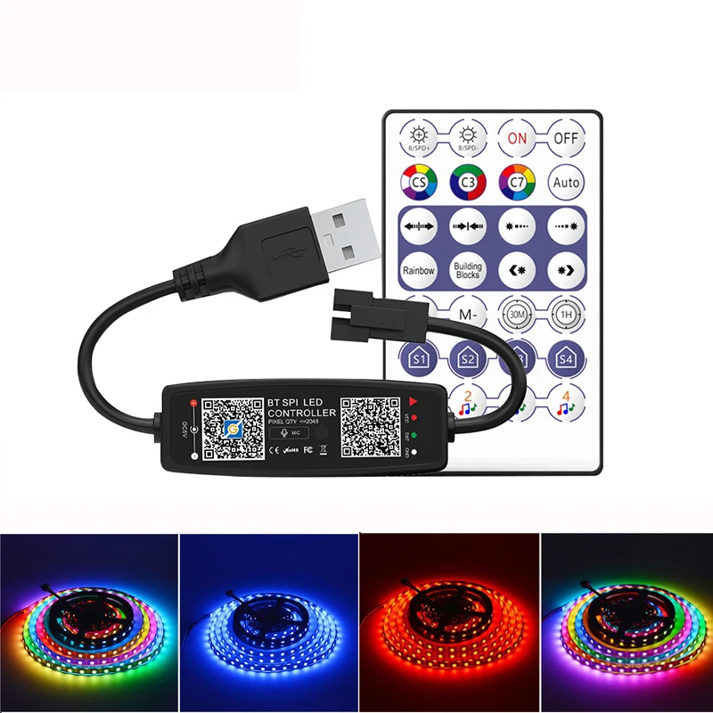 WS2811 WS2812B Controller Muziek Bluetooth App Ingebouwde Microfoon Pixel Led Strip Licht WS2812 Adresseerbare Led Light Strip Usb DC5V-24V