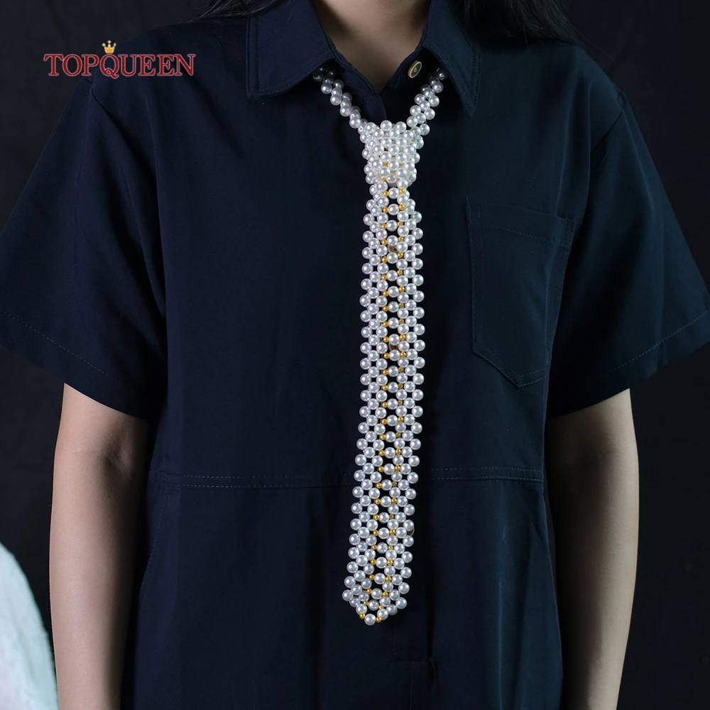 TOPQUEEN Vintage Pearl Necklace Shirt Accessories Hollowed Pearls Banquet Accessories Coprispalle Donna Elegante Cerimonia VG98