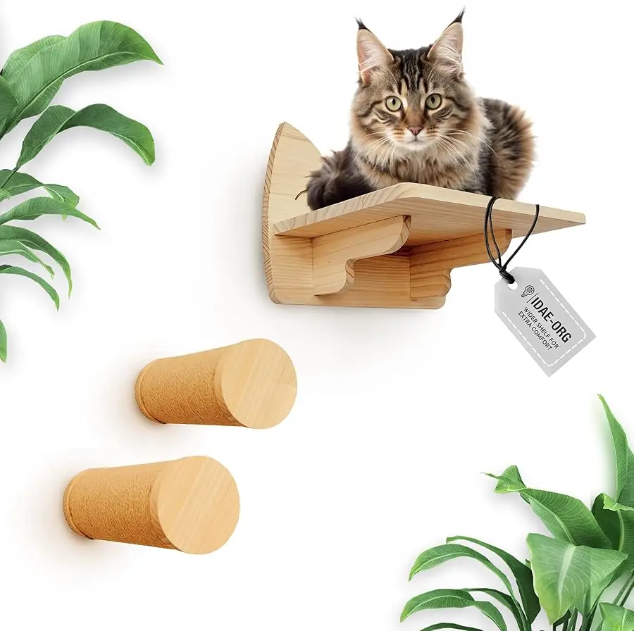 

IDAE Cat Wall Shelves Set of 3 – Solid Wood Cat Shelf with 2 Wall Steps - Modern Climbing Furniture for Large Indoor Cats - Spac