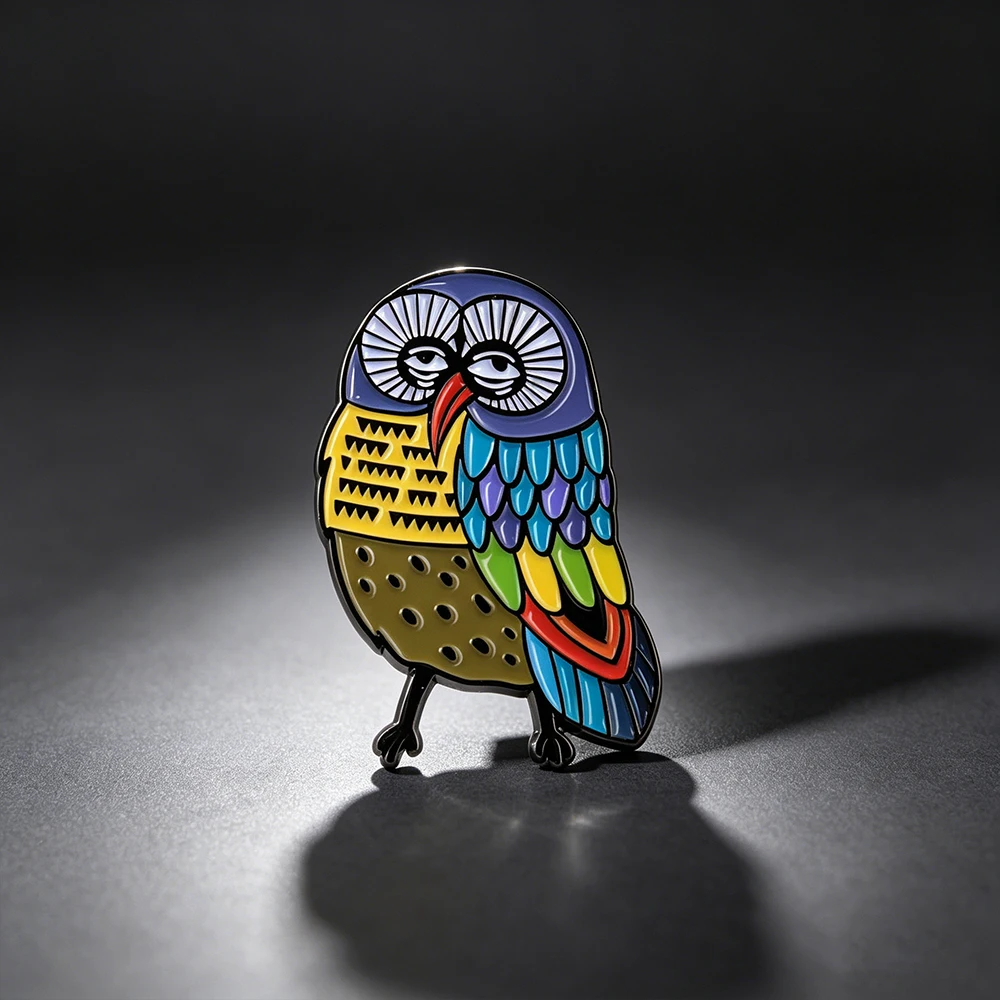 Mexican Folk Art Owl Brooch Alebrije Colored Owl Enamel Pin Bohemian Style Enthusiast Lapel Pin Retro Art Peripheral Metal Badge