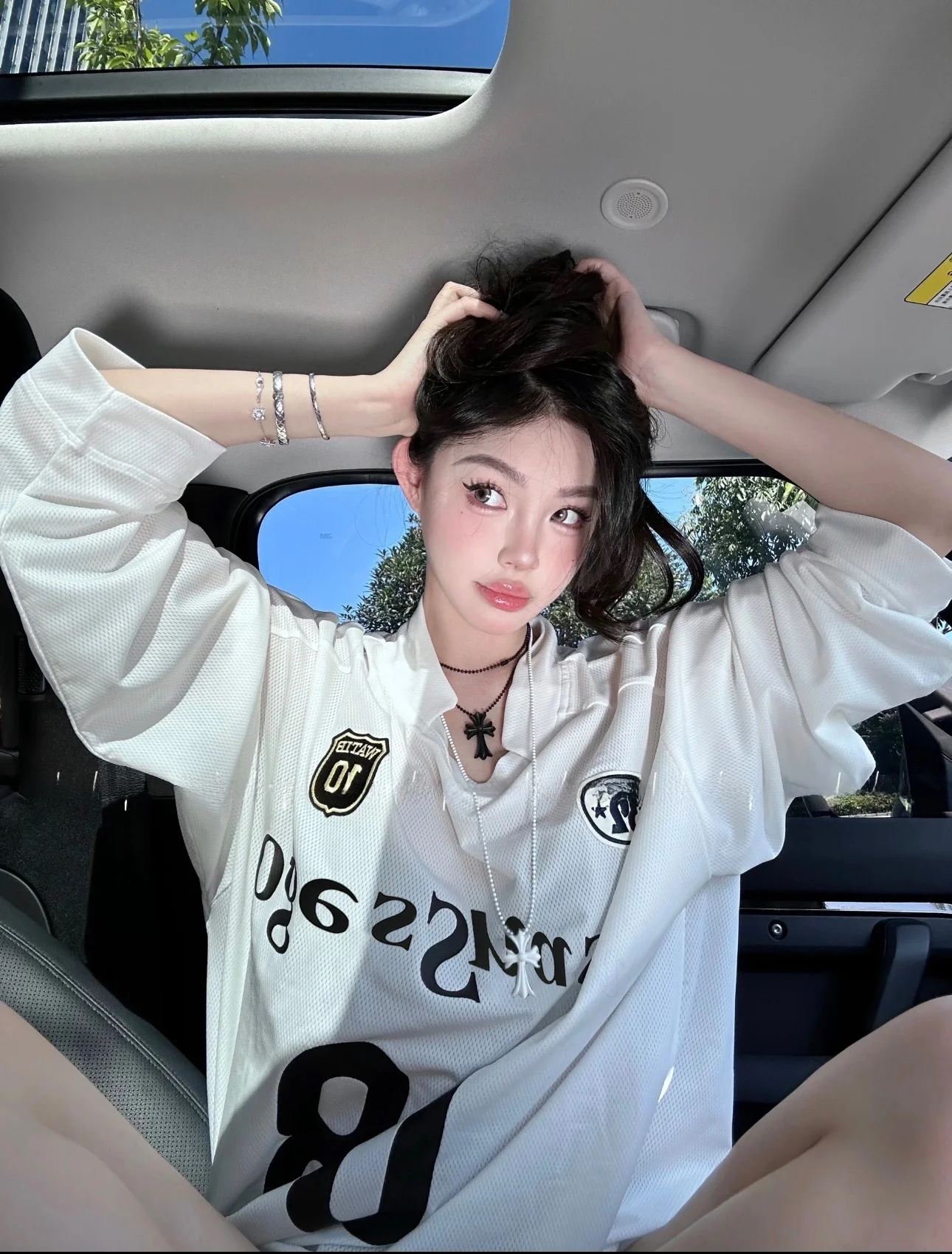 

Long Sleeve T-Shirt Women's Mesh Letter Print Embroidery Badge Base Shirt Casual Style Cotton Polyester Blend Sweat Wicking