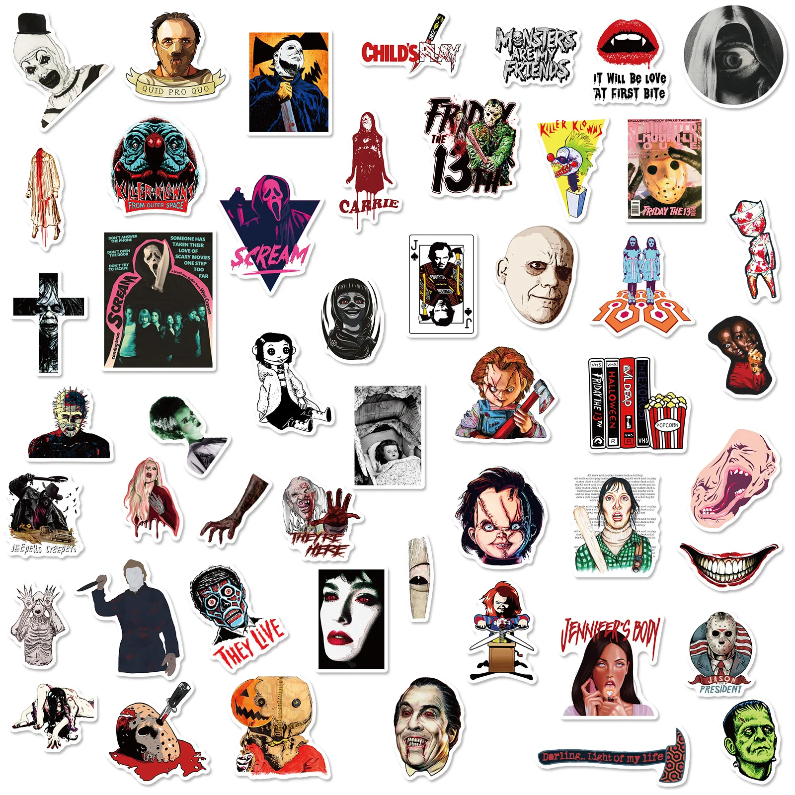 100PCS Non-Duplicate American Horror Movie Thriller Characters Waterproof Halloween Stickers