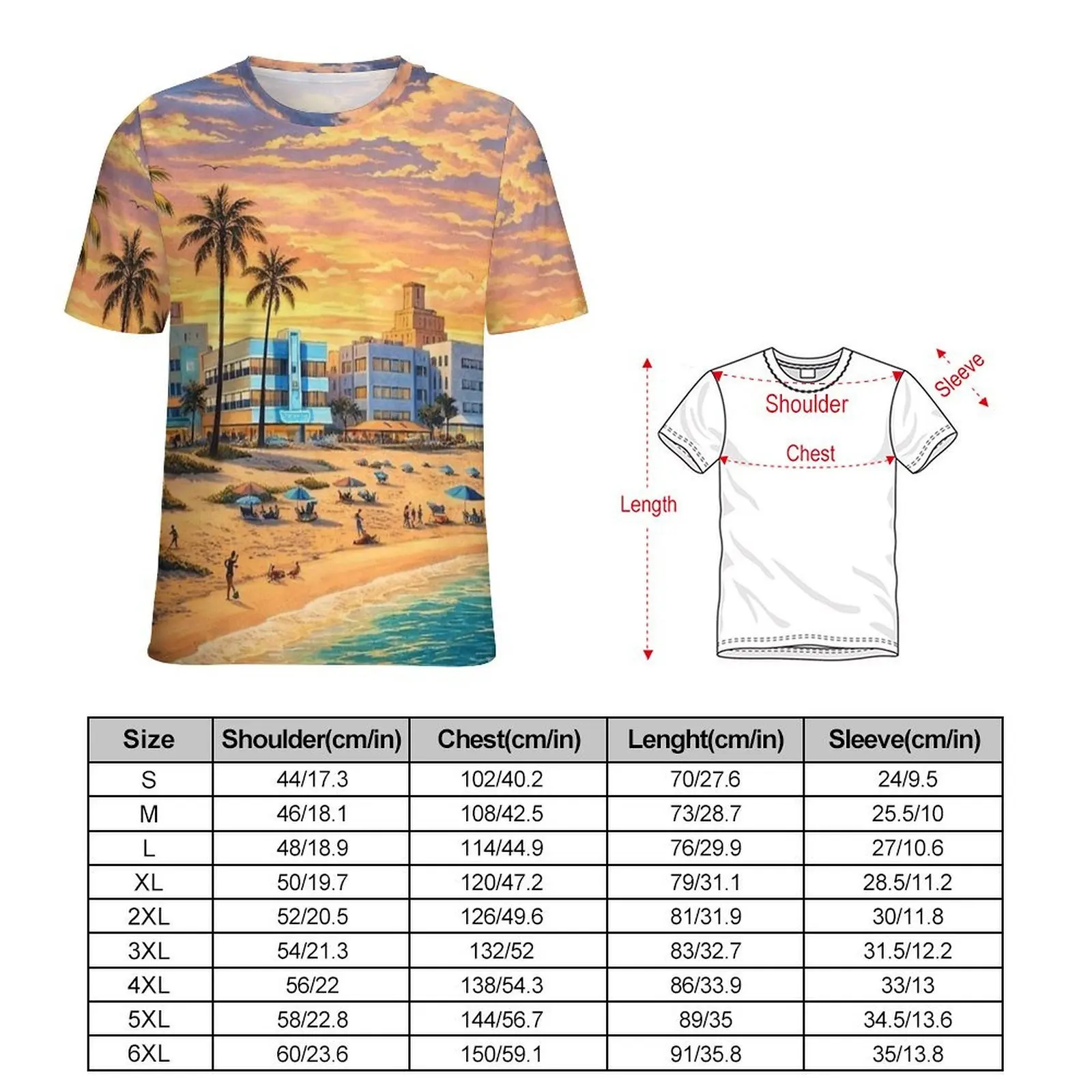 Miami Beach Florida Retro Summer Sunset T-Shirt Men Harajuku T Shirts Original Tees Short Sleeve Awesome Oversized Clothing