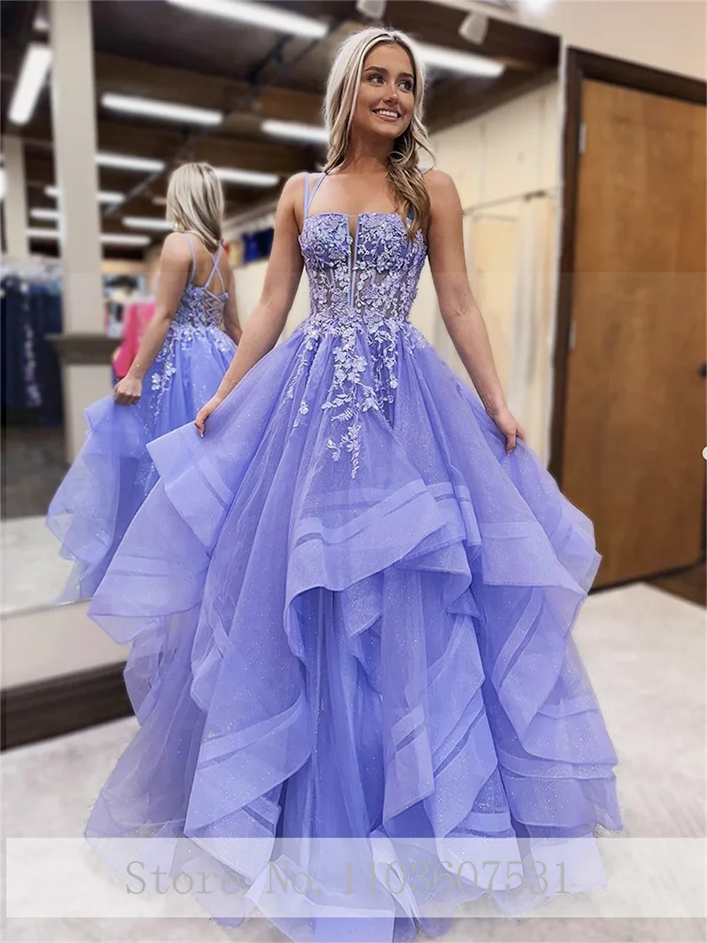 Luxury Boat Collar Tulle Appliques Lace Formal Prom Dress for Women Tiered Ruffles A-line Prom Party Gown robes de soirée