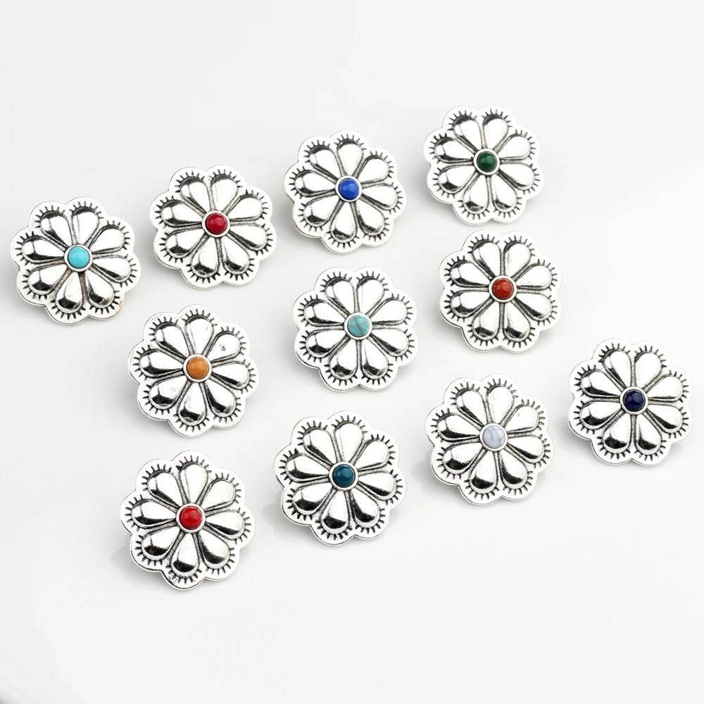 3pcs/lot 30MM Retro Zinc Alloy Charms Daisy Flowers Round Decorative Concho Button Charms For DIY Jewelry Accessories