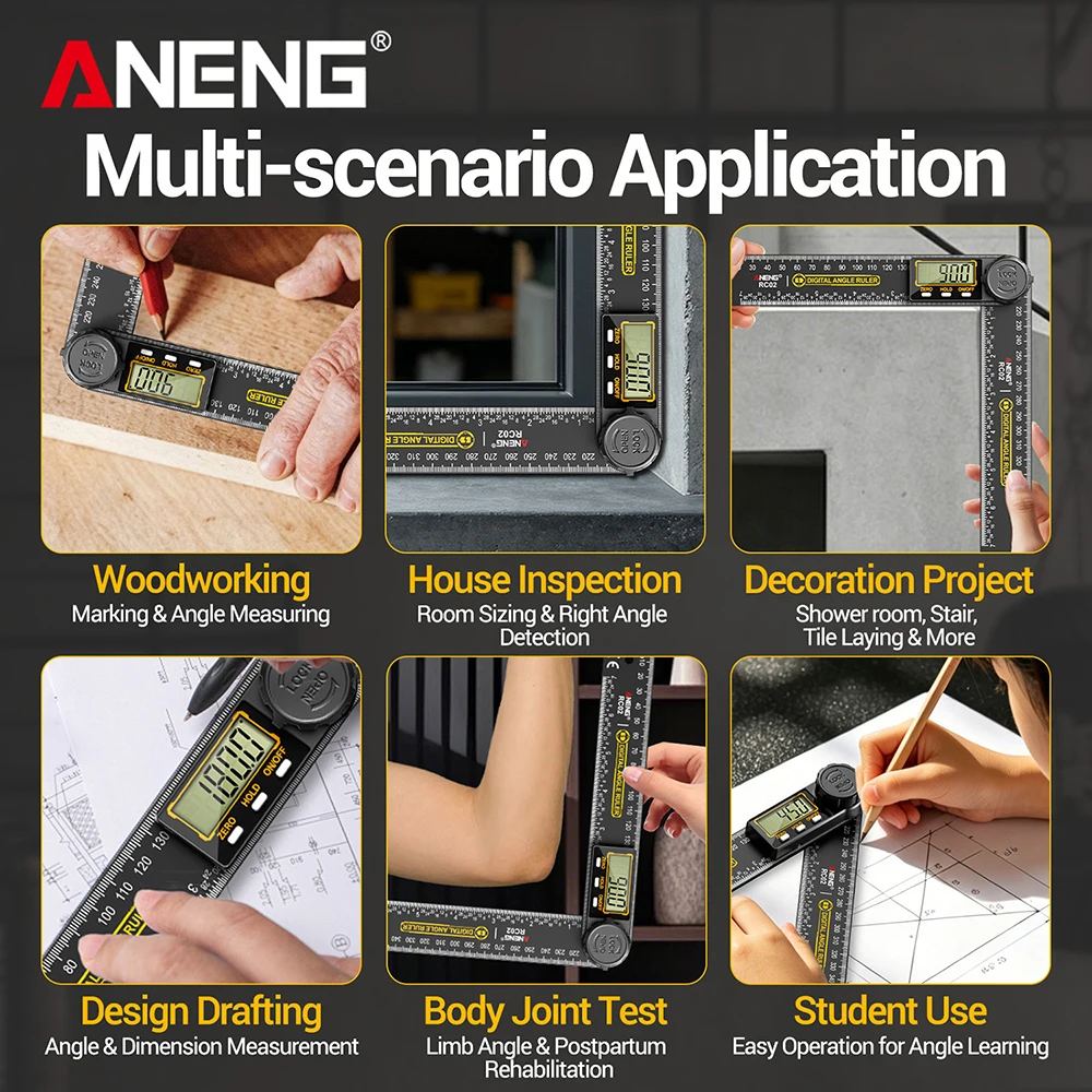 ANENG Hochpräzisions-360 ° Digitaler LCD-Winkelmesser, Winkelfinder, Holzbearbeitungswerkzeuge für Rauminspektion und -messung – Detail 3