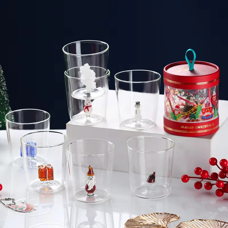 3D Cups for Christmas Transparent Glass Cups for Coffee Water Juice Mug Snowman Santa Animal Design Christmas Gift