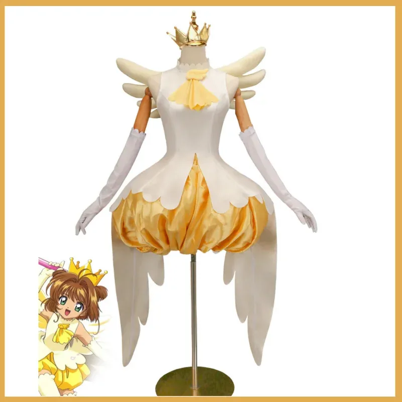 

2025 aaa аниме Cardcaptor Kinomoto Sakura косплей костюм желтая юбка Лолиты боевая форма парик с крыльями женщина Kawaii Hallow