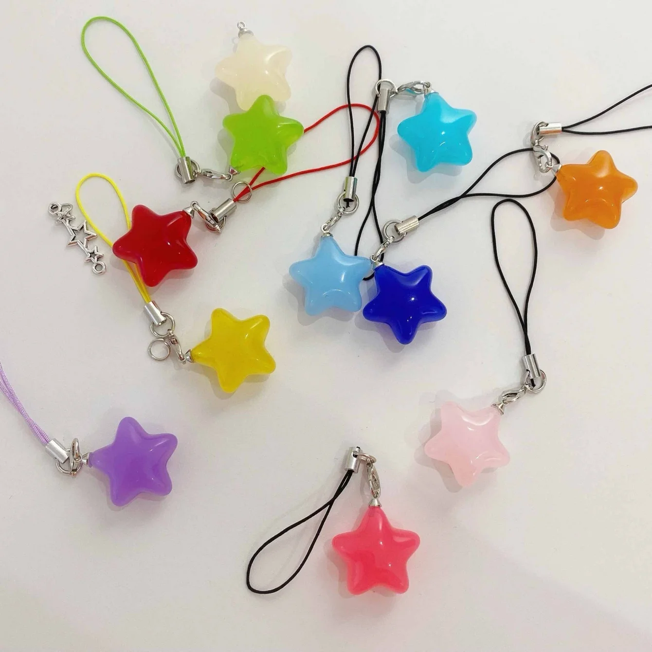 8 Colors Five-Pointed Star Crystal Beads Tassels Charm Keyring Pendant Tags for DIY Keychain Necklace Jewelry Making