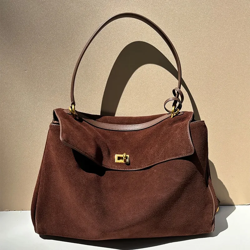 

Autumn Women's Retro Tote Bag Suede Leather Large Capacity Shoulder Bag Fashion Vintage Handbag For Daily Work Travel