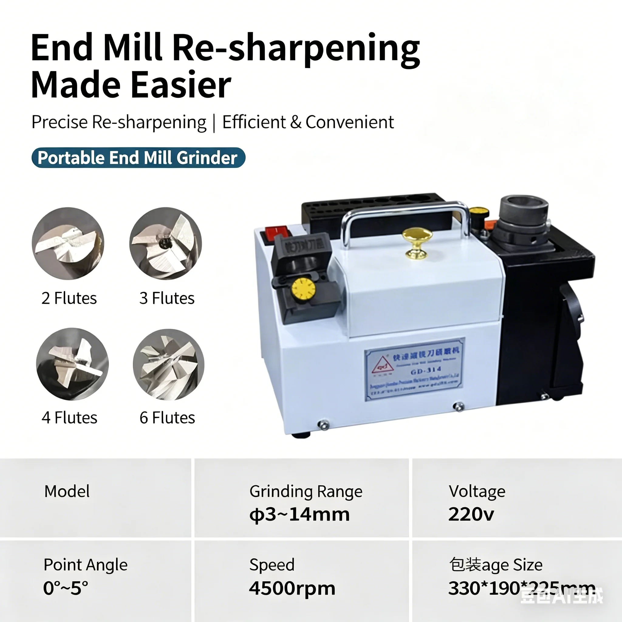 

GD-320 Electric Milling Cutter Grinder Drill Sharpening Machine Drill Bit Grinding 220V 4500rpm 3~20mm CBN/SDC Multi-blade End M