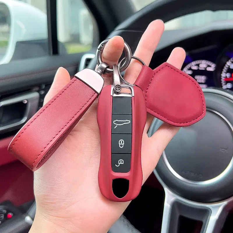 ABS Bordeaux Red Car Remote Smart Key Case Cover Accessories For Porsche Panamera Macan 718 Taycan 911 Cayman Boxster 9ya 971