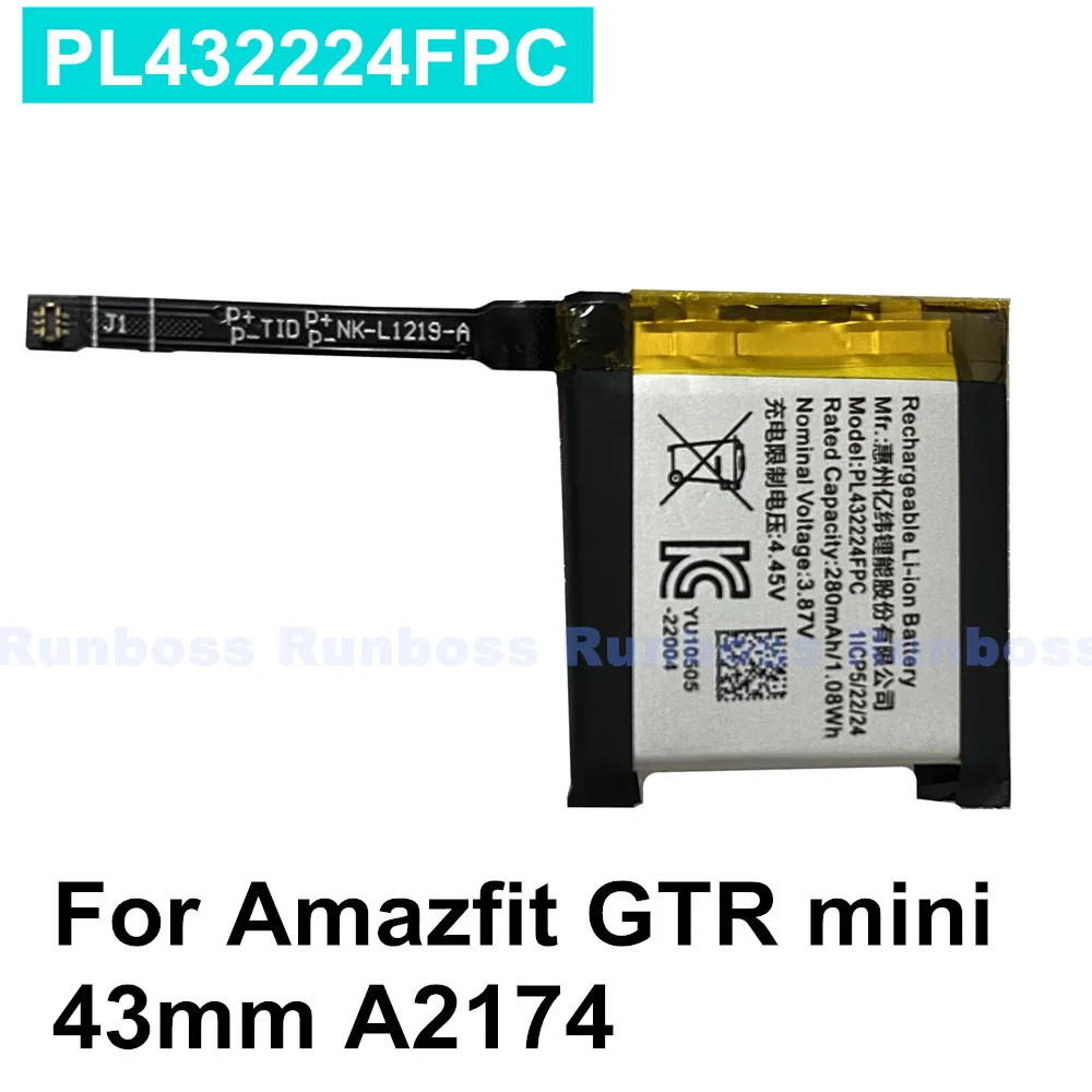 PL432224FPC 280mAh Battery For Huami Amazfit GTR Mini 43mm A2174 Smart Watch
