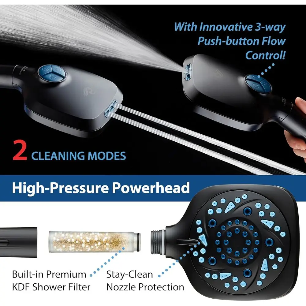 رأس دش مفلتر مع 10 أوضاع للعناية بالبشرة والشعر الخالية من الكلور، محمول باليد، طاقة مزدوجة للتنظيف وتنعيم الماء العسر