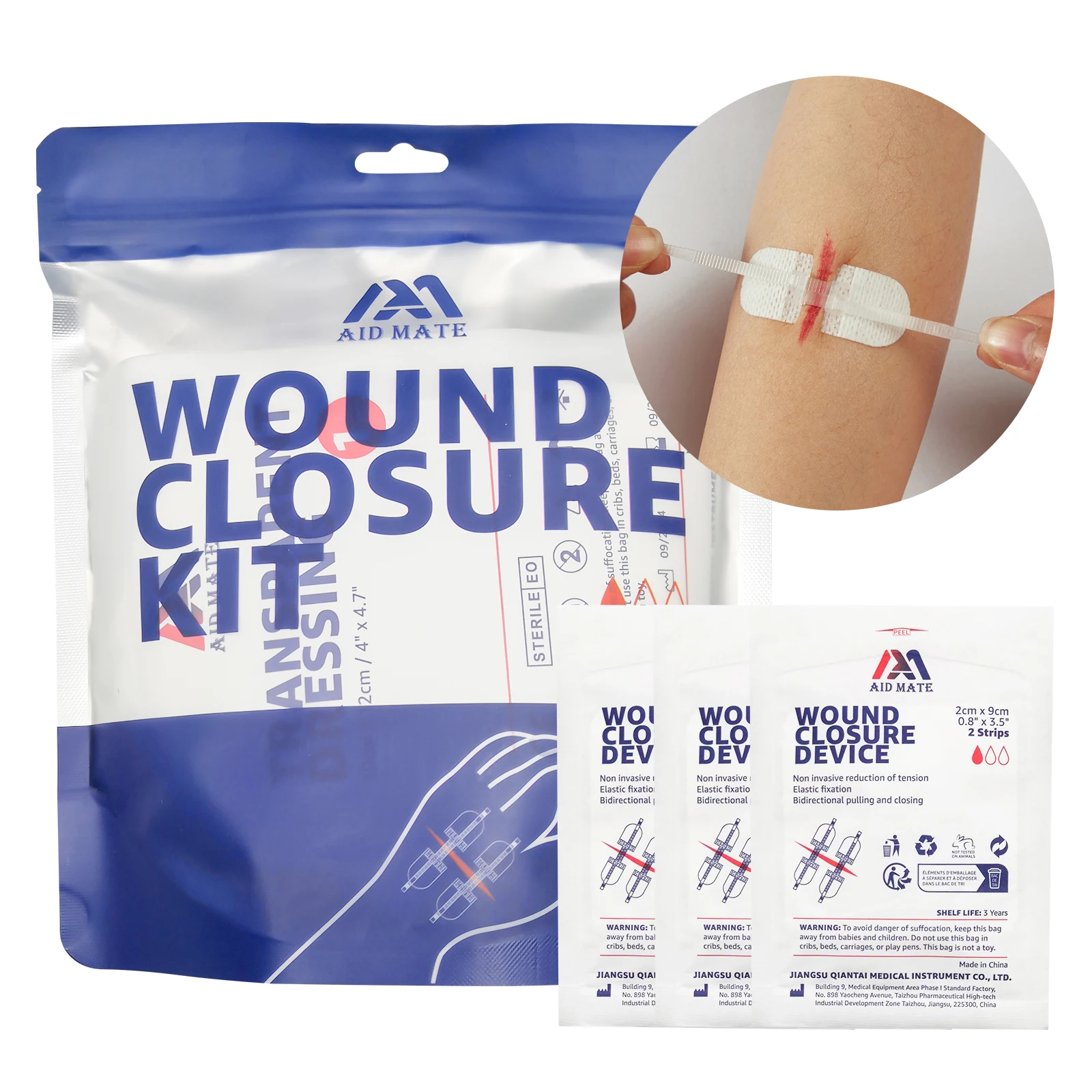 Aid Mate Emergency Laceration Strips Huidsluiting Apparaat Reparatie wonden zonder steken, complete set om schoon te maken, sluiten, wond af te dekken