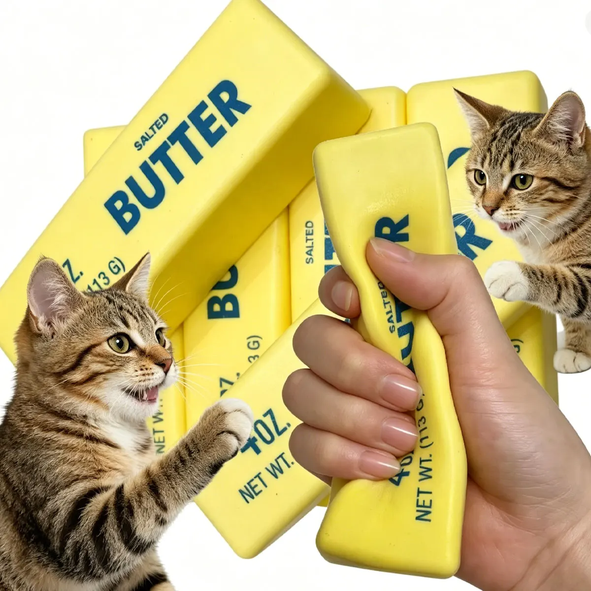 1 Stück Anti-Druck-Butterstick-Katzenspielzeug – langsam aufsteigender, weicher, elastischer Käsestick zur Stressbewältigung und Entspannung von Katzen, ZSY
