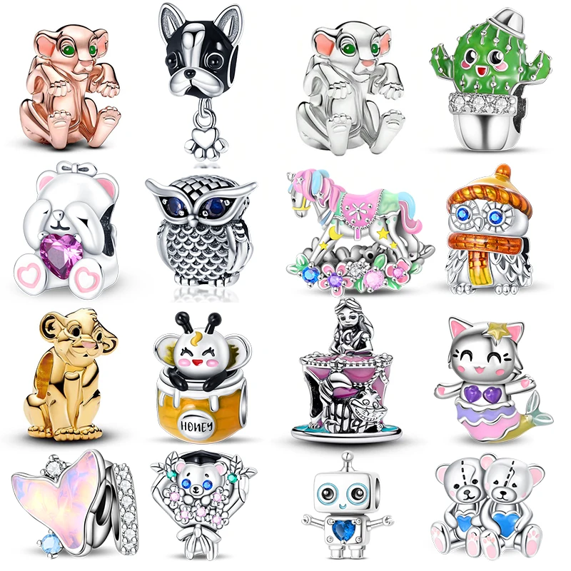 

Оригинальные бусины с животными Диснея 925, подходят для браслета, ожерелья для подвесок, серебро 925, женские роскошные ювелирные изделия своими руками