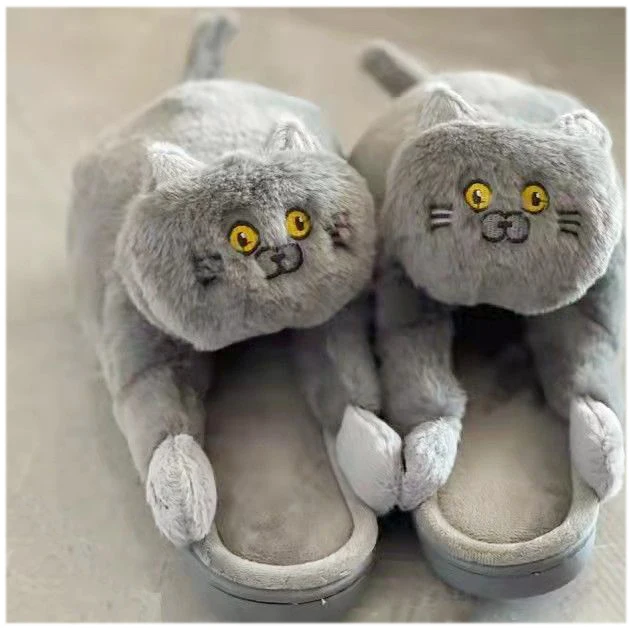 Kawaii Regenbogen Kitty Slipper Frau Flauschige Indoor Rutschen Schuhe Hause Kätzchen Teppich Hausschuhe für Frauen Winter Warme Zimmer Flip-Flops – Detail 12
