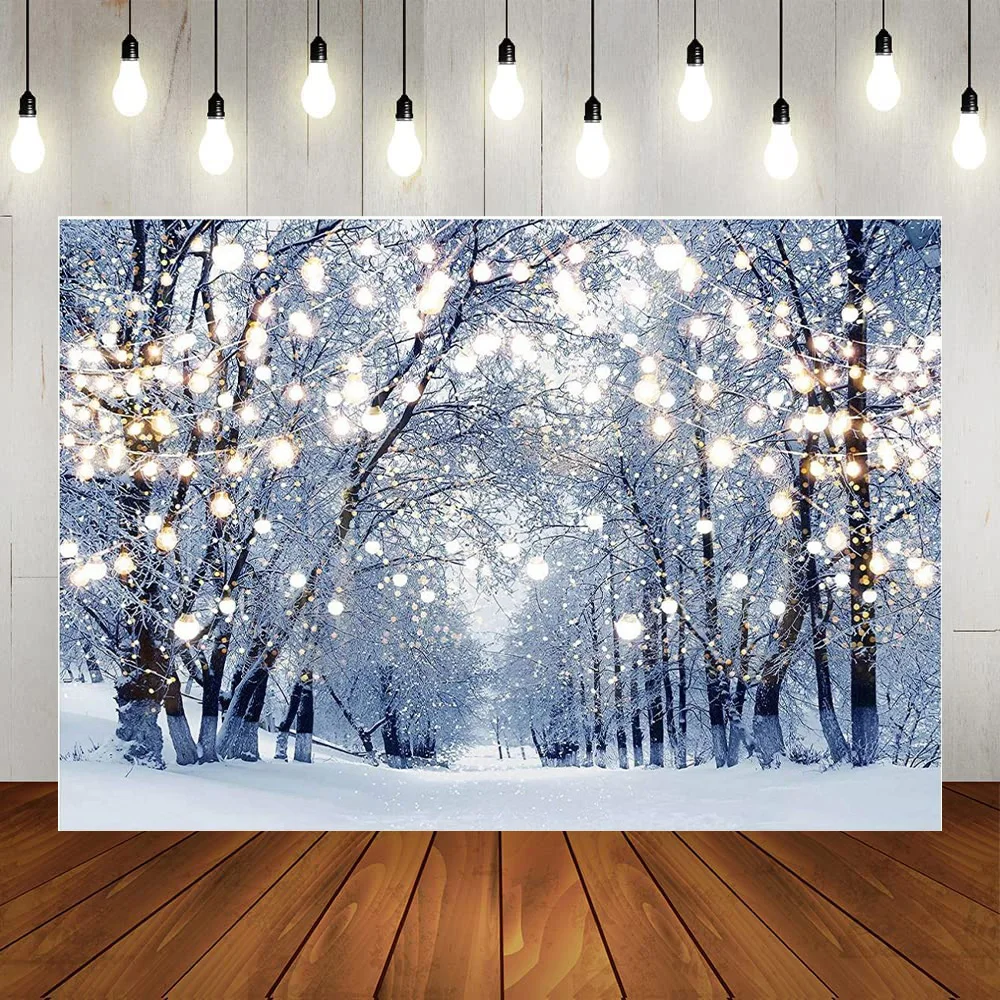 

Winter Scene Wonderland Snowflake Photography Background Bokeh Glitter Snow Christmas Party Decor Tree Landscape Photo Props