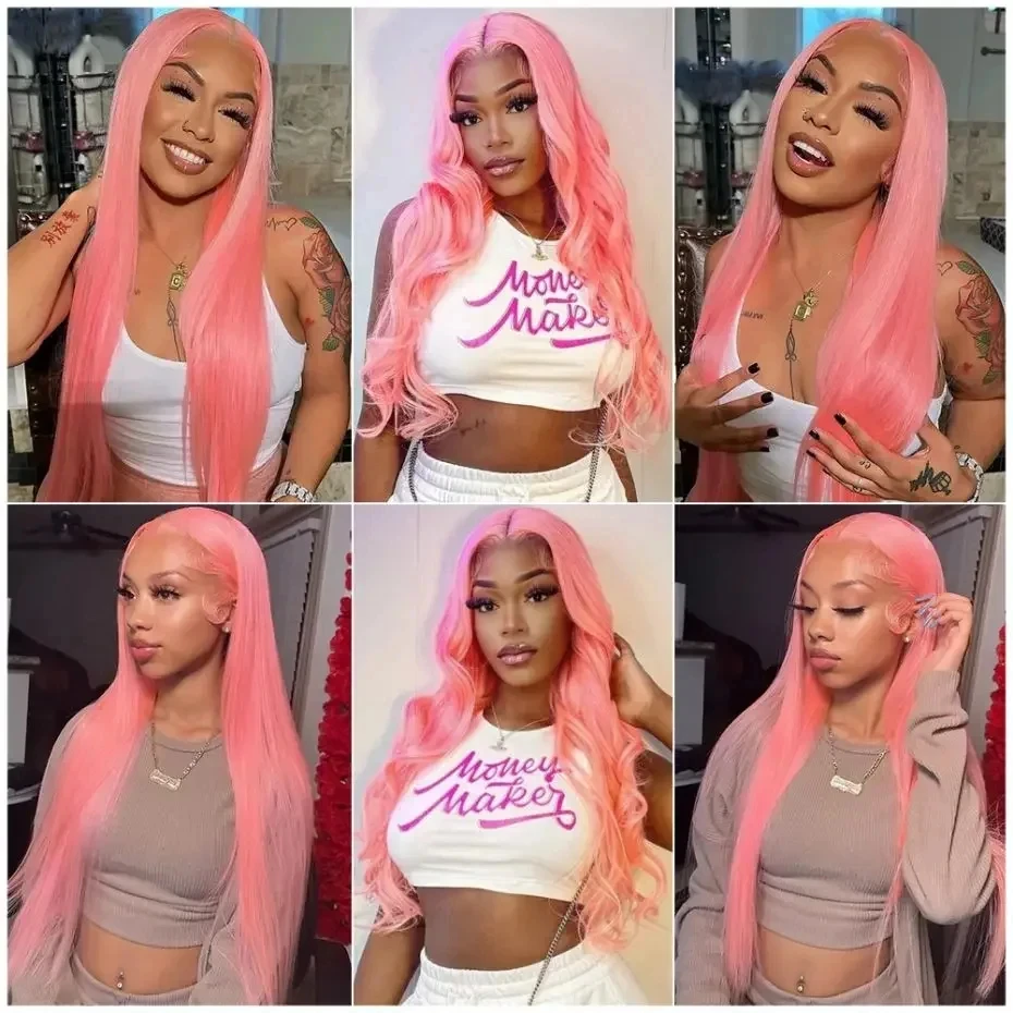 Pink Straight Lace Front Wig Human Hair 13x4 Hd Transparent Lace Frontal Wigs Human Hair Wigs for Black Women Hot Pink Human Hair Straight Wig - view 8