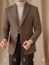 Italian Vintage Gentry 50% Wool Herringbone Suit Slim-fit Japanese Style All-match Warm Suit for Men