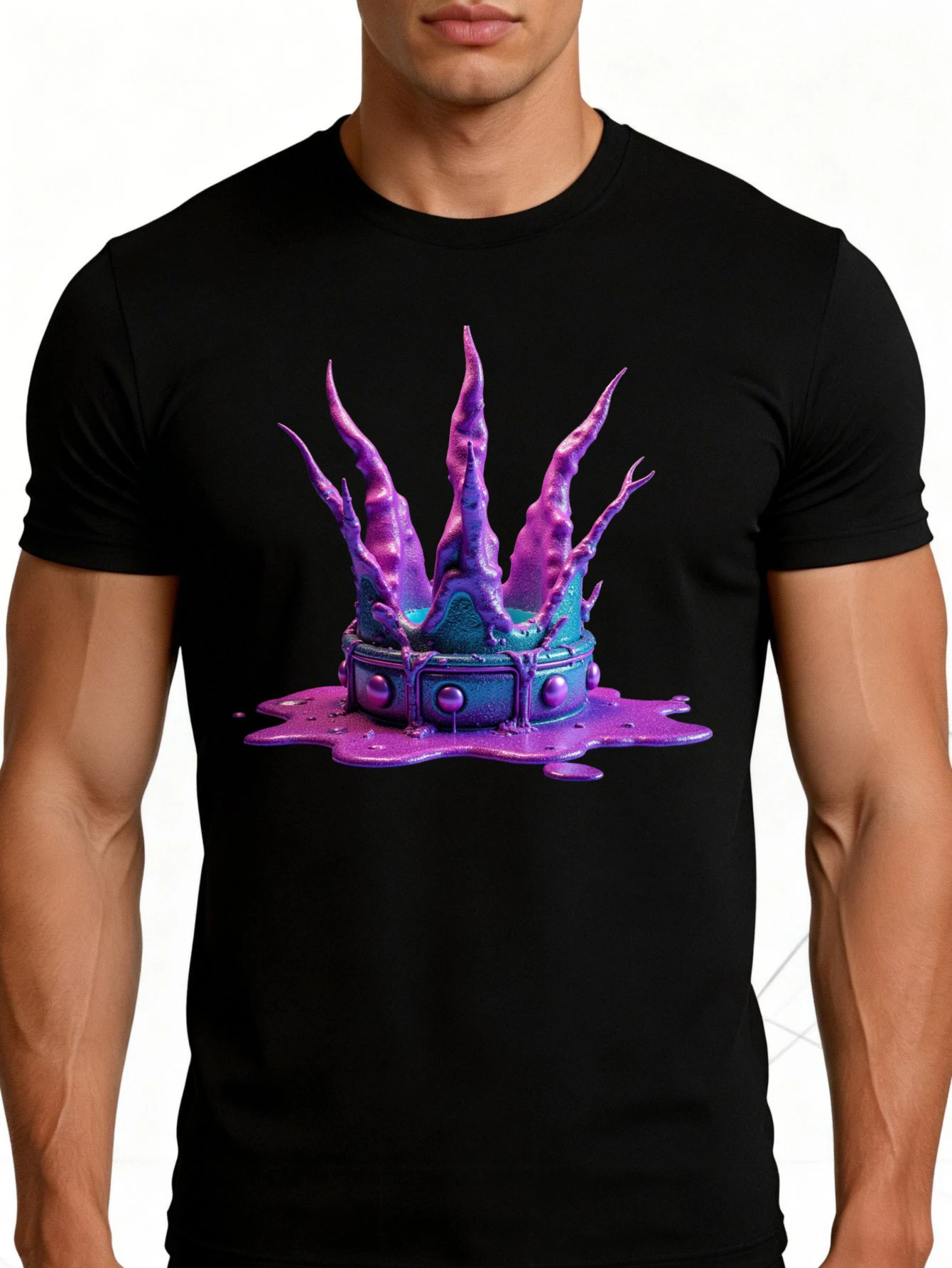 Men's Plain Graphic T-Shirt - Breathable, Soft, Lightweight - Purple Crown Melting Design - Vintage Fun Graphic Casual Short Sleeve Summer Top, Gift for Him