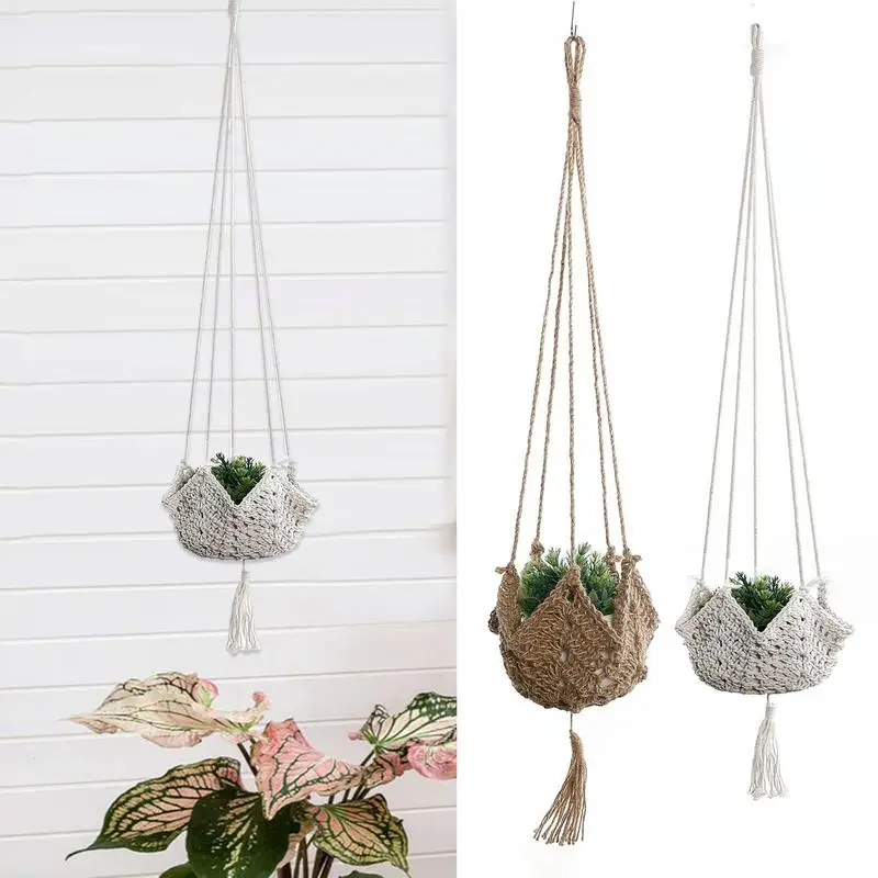 Macrame Plant Hanger Baskets Handmade Hanging Flower Pots Holder Knotted Lifting Rope Home Balcony Decoration Garden Supplies