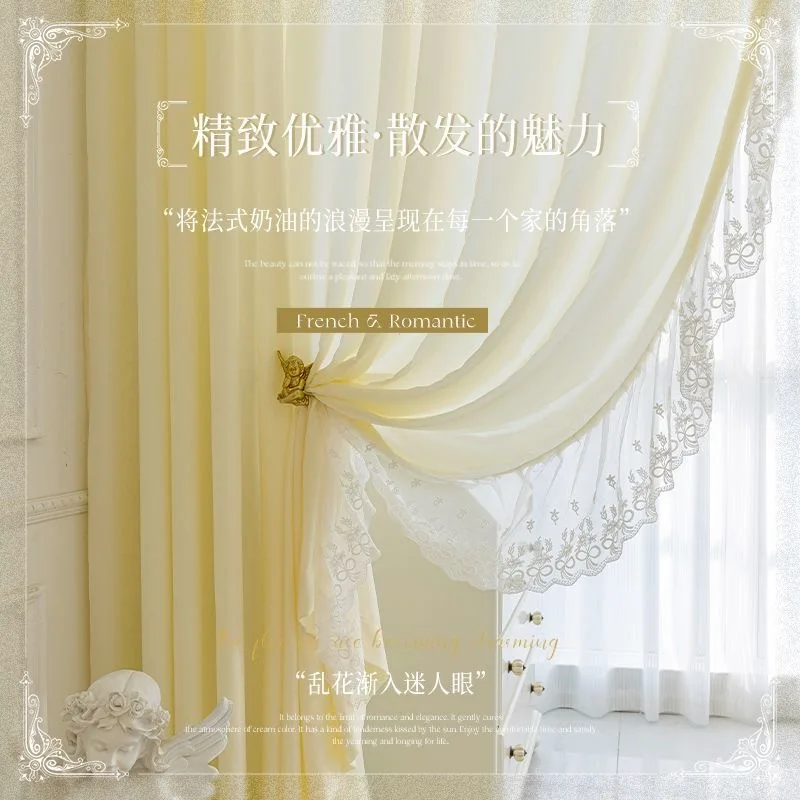 

French Solid White/Beige Elegant Warp Ruffled Tulle Curtains for Living Room Semi-Blackout Romantic Lace Curtains for Kitchen