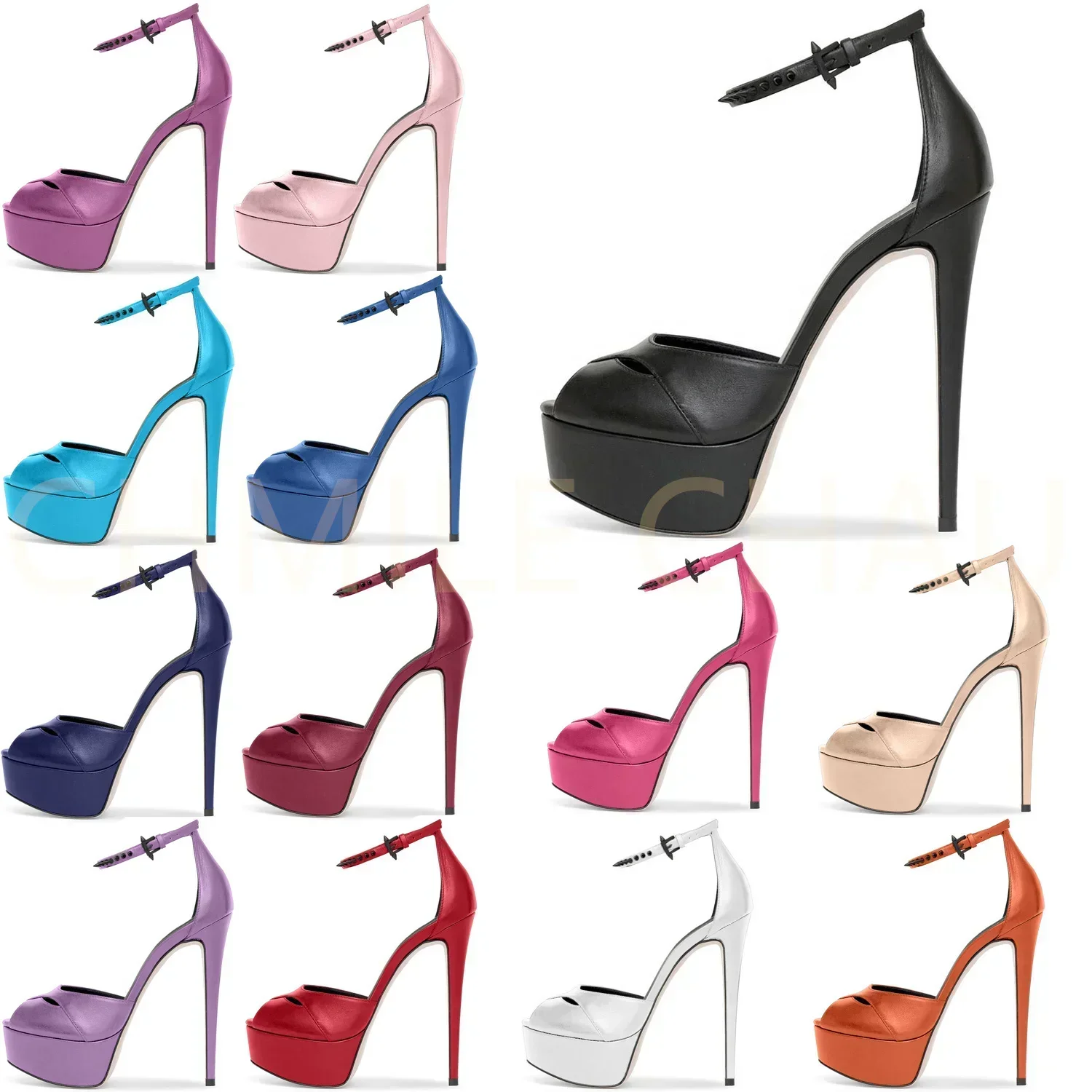 

【Measure your feet length before order】Rivets Elegant Luxry Designer Women Sandals High Heel Platform Sexy Dress Shoes 89-CHC-30