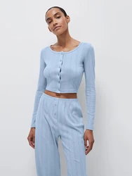 Marthaqiqi abbigliamento per la casa donna o-collo Sleepwear Crop Top pigiama manica lunga camicia da notte pantaloni causali camicie da notte da donna 2 pezzi