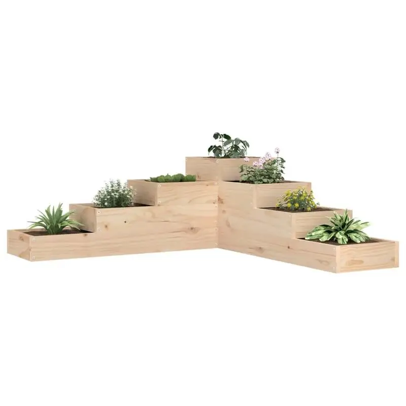 Support à plantes en bois massif pour l'extérieur – conception en L à plusieurs niveaux avec étagères ouvertes pour fleurs, herbes aromatiques et légumes