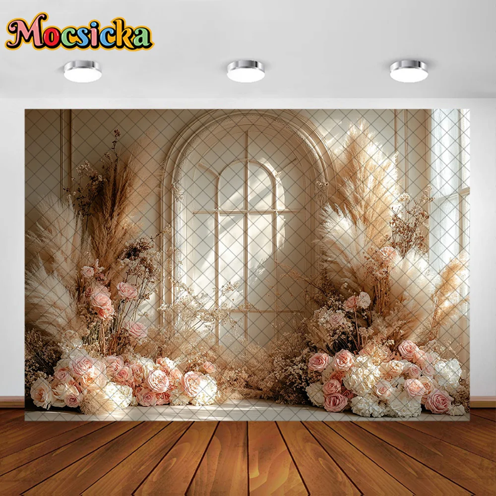 Mocsicka фон для фотосъемки в стиле бохо с цветочной аркой, настенный фон, украшение для детей, взрослых, женщин, беременных женщин, портретный студийный реквизит