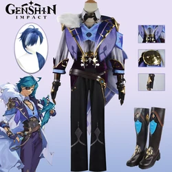 Kaeya Cosplay Costume Genshin Impact Anime Clothes Wig Blue Long Hair Shoes Role Play Party Outfits Halloween Suit for Adult Men