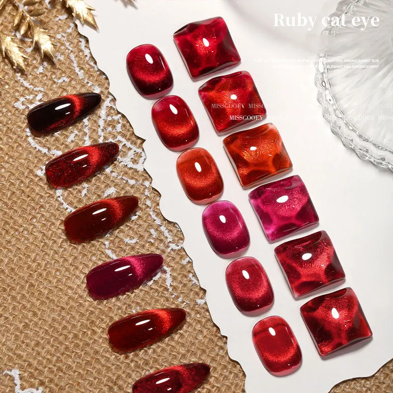 10ml Cherry Ruby Crystal Cat Eye Gel Nail Polish Chameleon Magnetic Gel Soak Off UV LED Nail Varnish Gel For Manicure